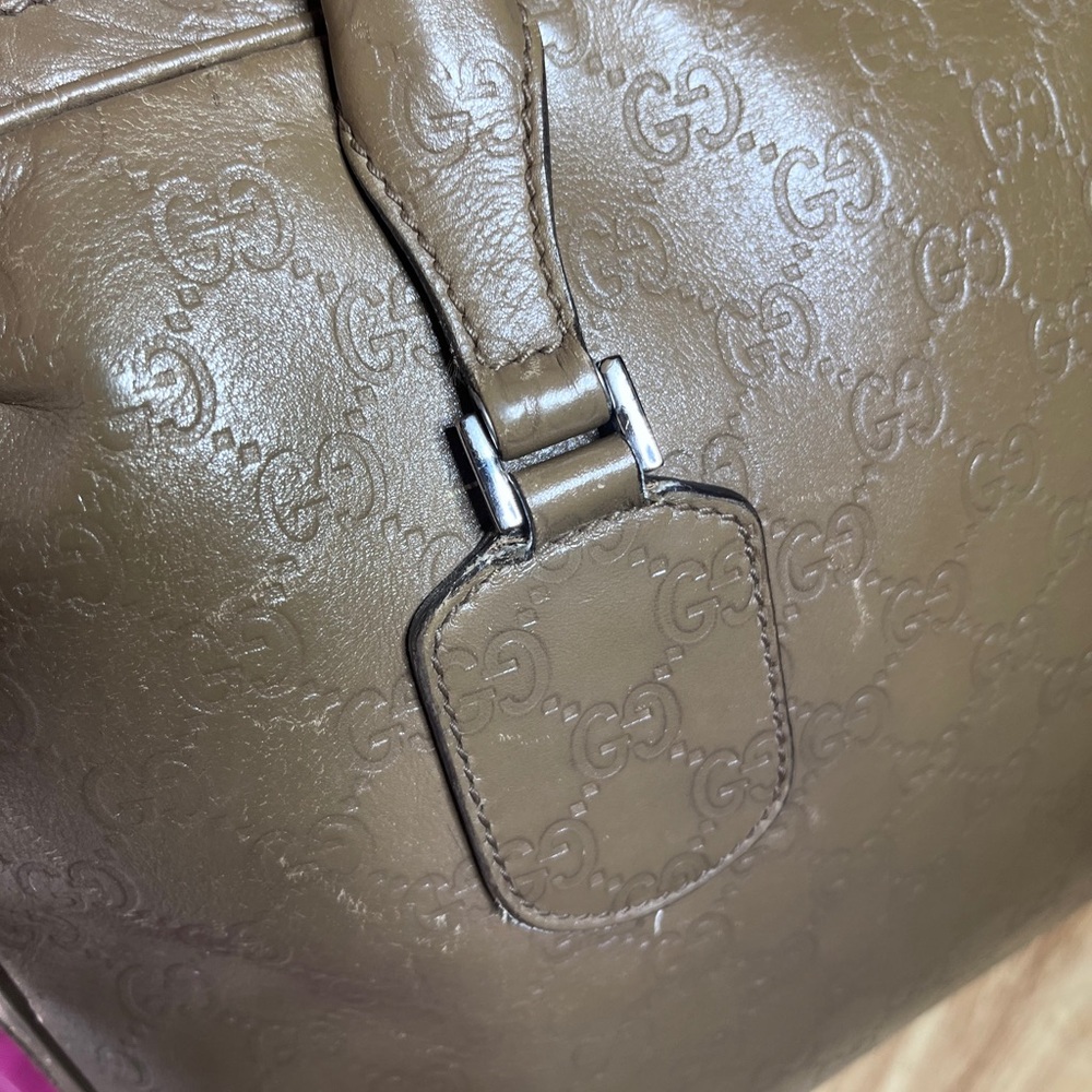 Gucci GG Supreme Briefcase Olive Green Leather broken zipper pull - Picture 9 of 17